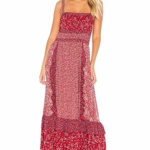 Free People Yesica Cherry Red Floral Print Ruffle Dress Size 10